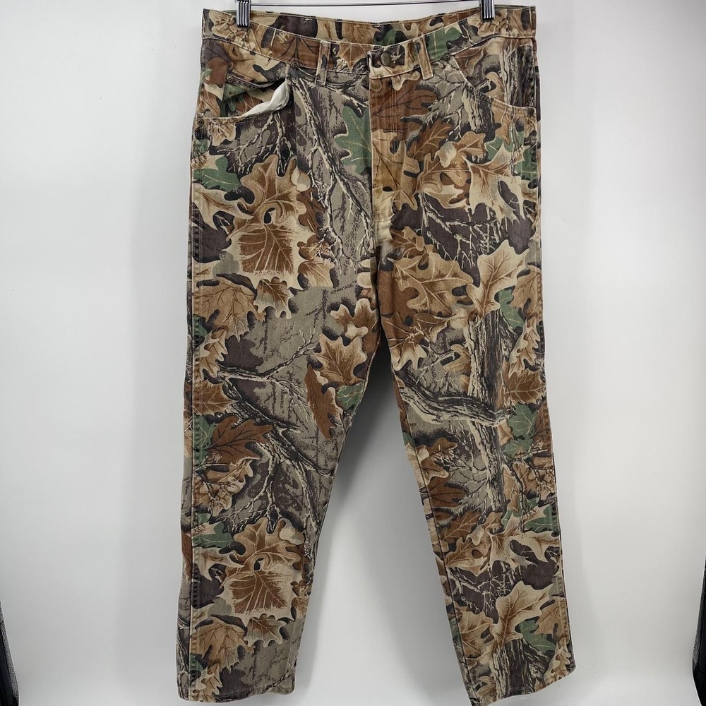 Vintage 90s Wrangler Rugged Wear Camo Pants Mens 38x32 USA Made Advantage Timber